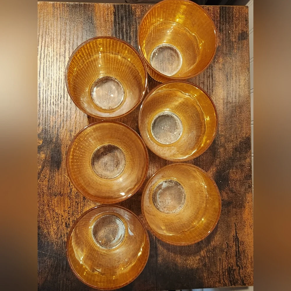 Vintage Jeannette Glass Finlandia Marigold Carnival Glass Highball Set Of 6 - Picture 8 of 8